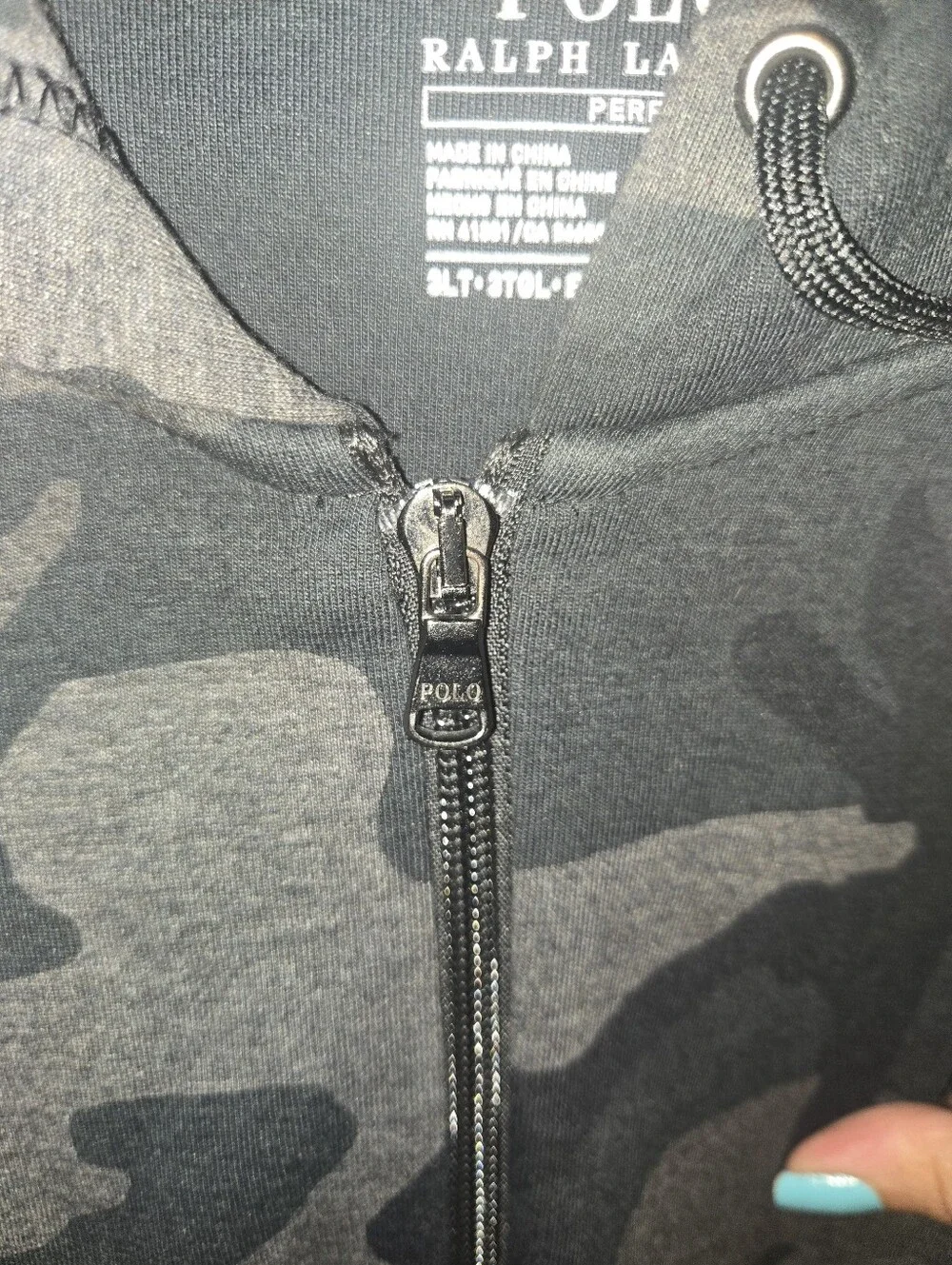 NWOT Polo by Ralph Lauren Men's Black & Gray Camo Zip-Up Hoodie